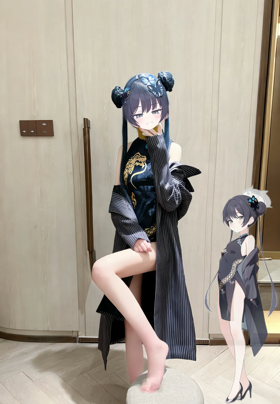 【龙华妃咲cos】蔚蓝档案试衣随拍，慵懒感旗袍穿搭
