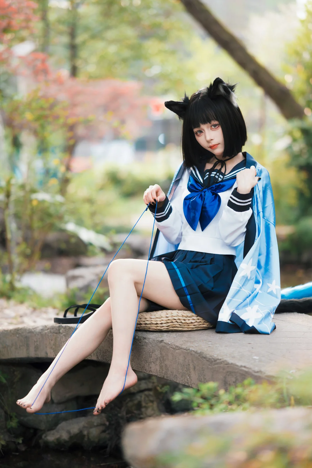 【桐生桔梗cos】蔚蓝档案中的蓝白水手服外景尝试