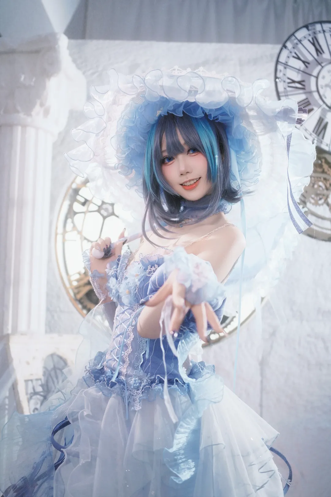 【柴郡cos】碧蓝航线废稿花嫁礼服造型，清新的蓝白配色 - 第 1 张