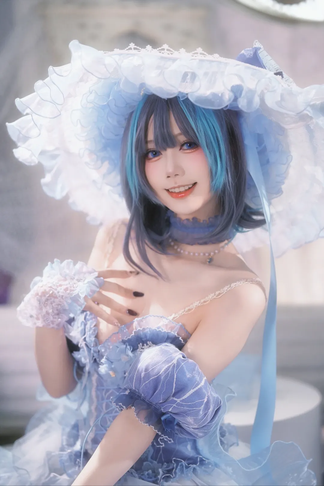 【柴郡cos】碧蓝航线废稿花嫁礼服造型，清新的蓝白配色 - 第 2 张