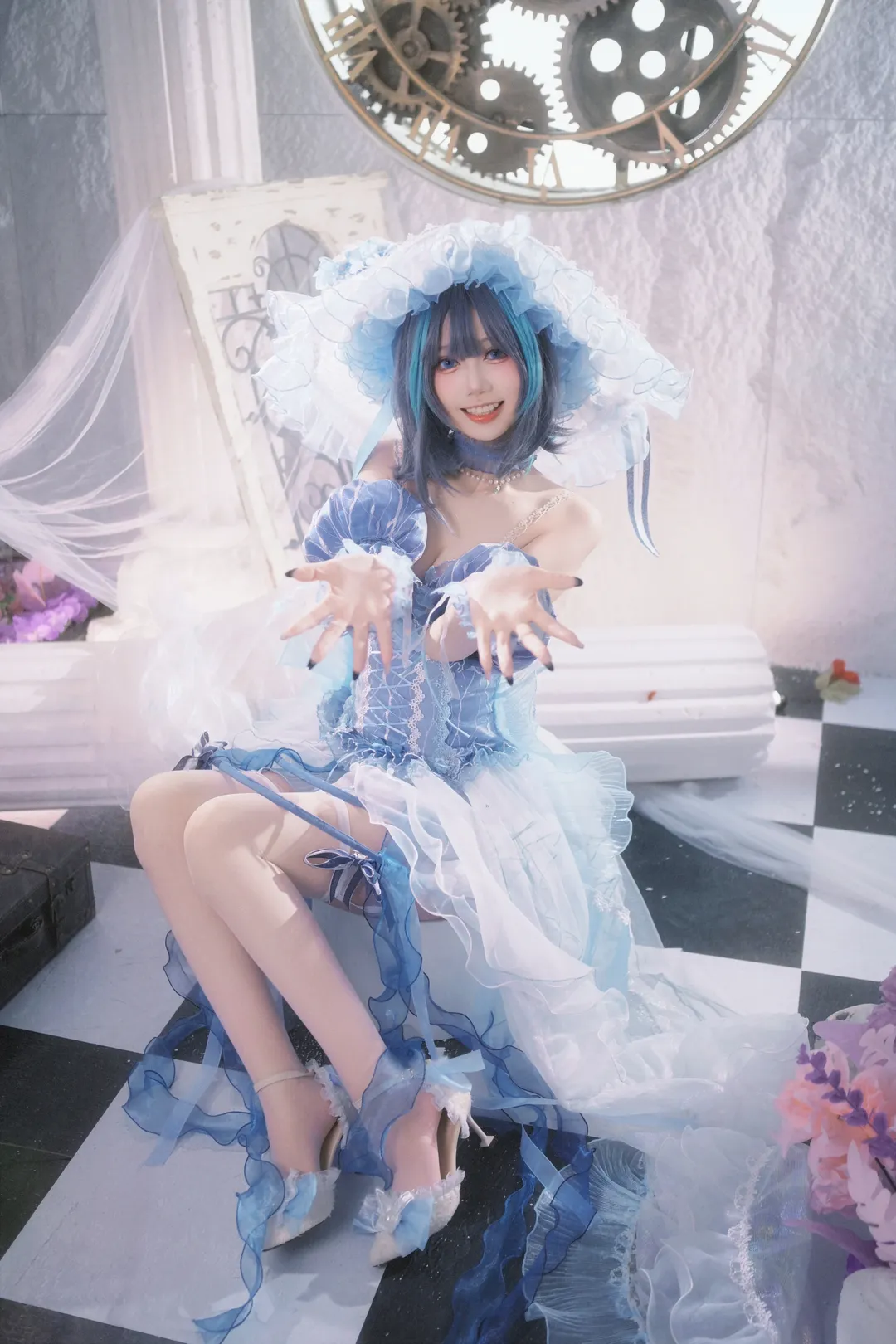 【柴郡cos】碧蓝航线废稿花嫁礼服造型，清新的蓝白配色