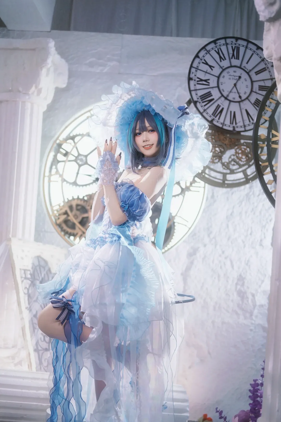 【柴郡cos】碧蓝航线废稿花嫁礼服造型，清新的蓝白配色 - 第 4 张