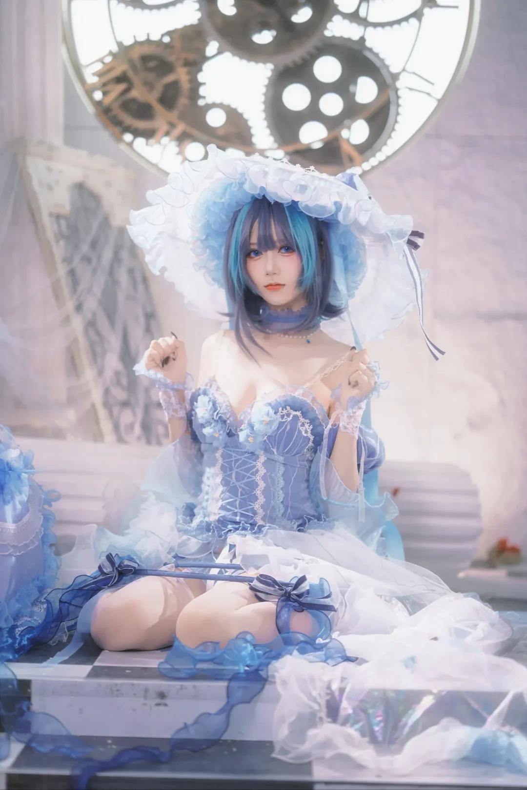 【柴郡cos】碧蓝航线废稿花嫁礼服造型，清新的蓝白配色 - 第 5 张