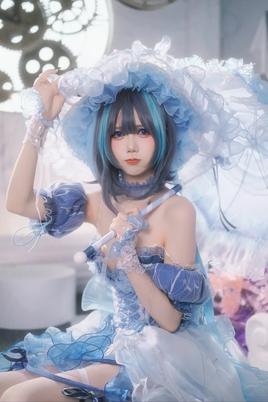 【柴郡cos】碧蓝航线废稿花嫁礼服造型，清新的蓝白配色 - 第 6 张
