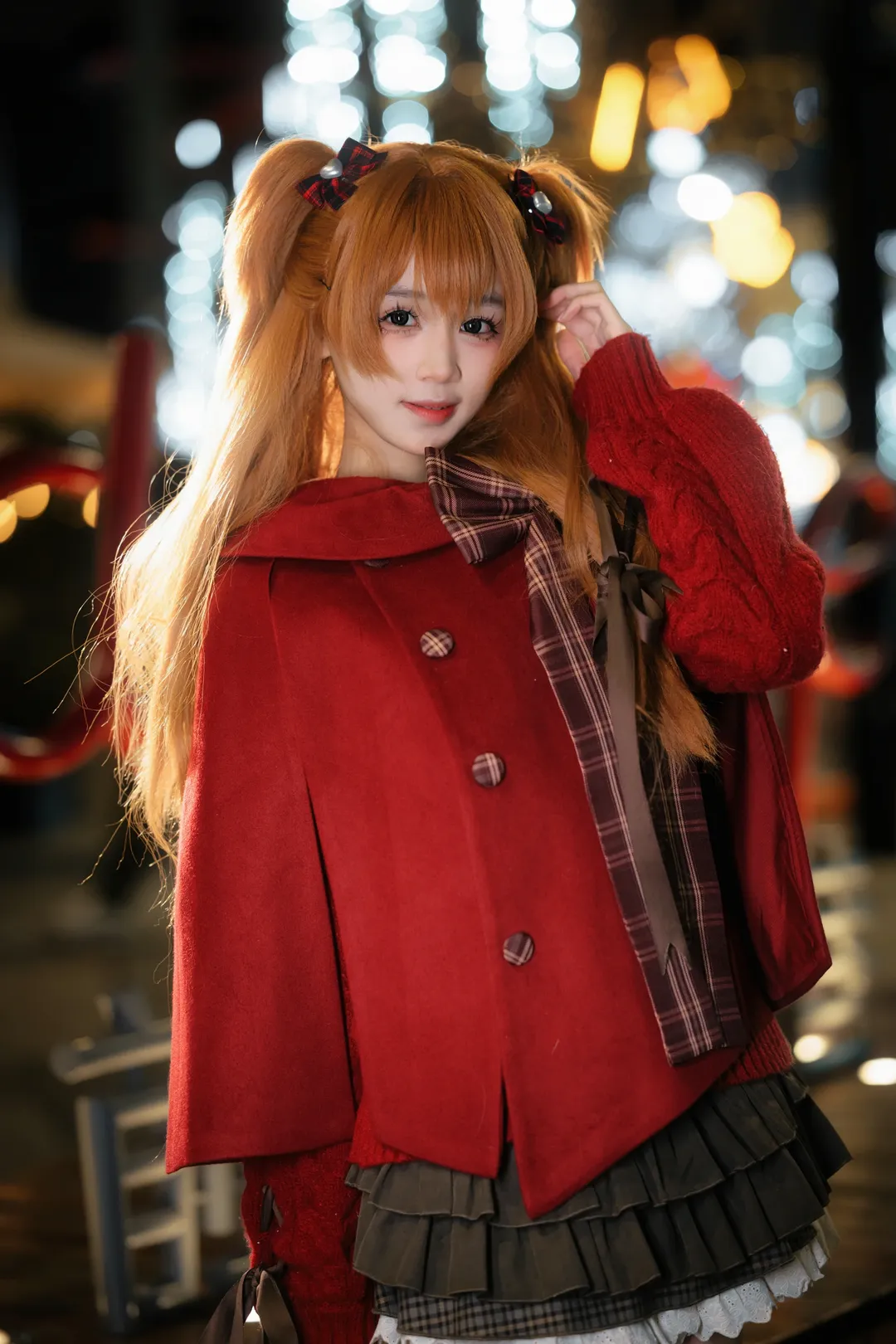 【明日香cos】红毛衣与过膝丝袜，在新世纪福音战士夜灯下捕获冬日私设感 - 第 3 张