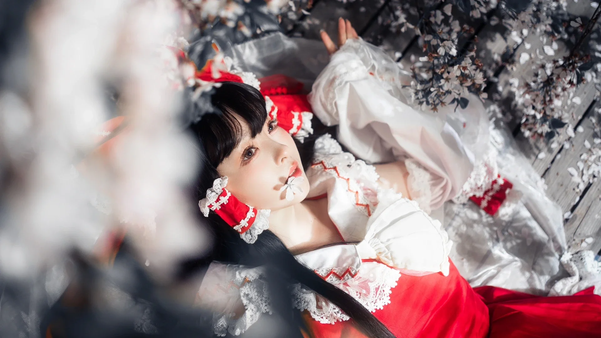 【博丽灵梦cos】暗夜樱花下的红白巫女写真