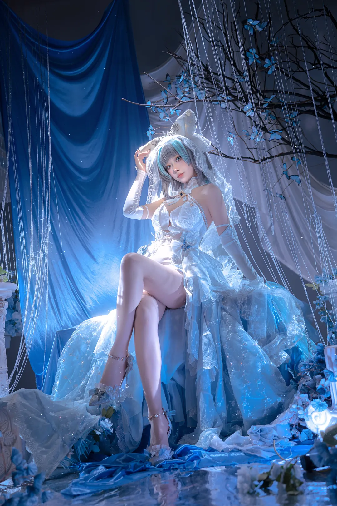 [Cheshire Cosplay] Azur Lane Cheshire Oath Skin Cosplay: Sweet Moments in an Ice-Blue Dreamy Tulle Gown - Image 2
