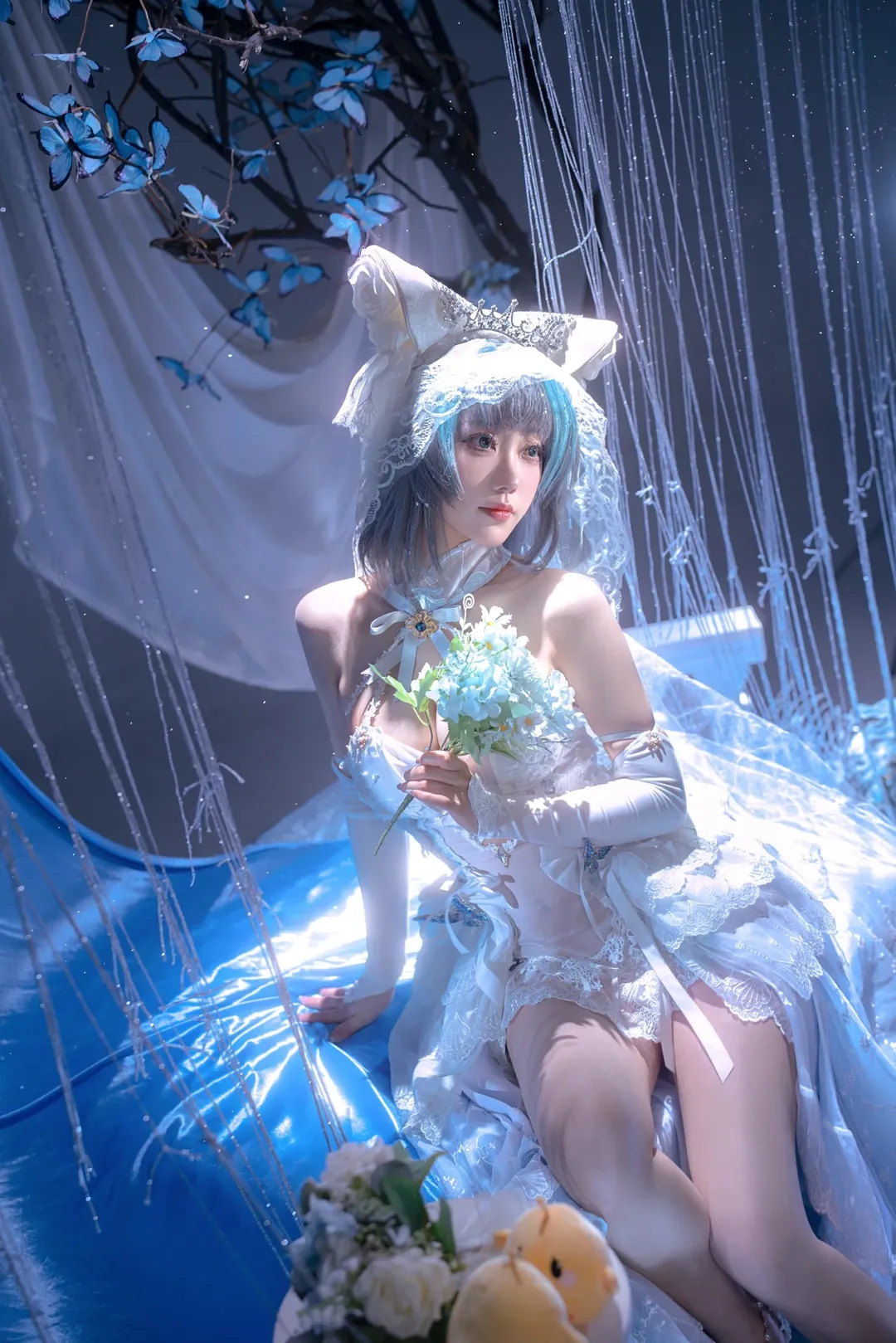 [Cheshire Cosplay] Azur Lane Cheshire Oath Skin Cosplay: Sweet Moments in an Ice-Blue Dreamy Tulle Gown - Image 4