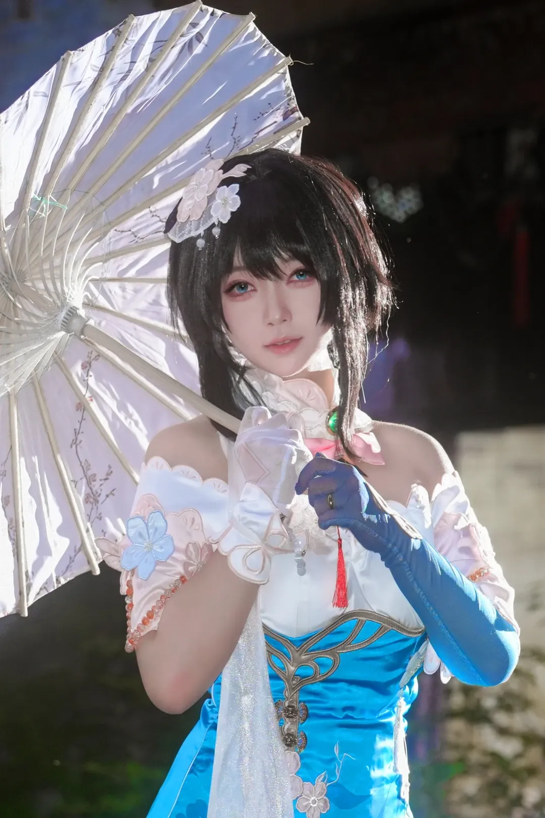 [Ruan Mei Cosplay] Honkai: Star Rail — Blue and White Folding Fan Half-Concealing the Night Garden - Image 7