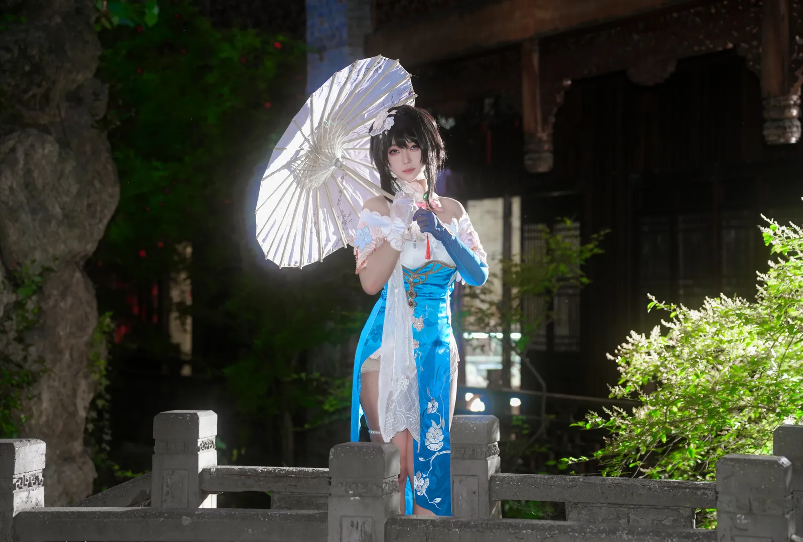 [Ruan Mei Cosplay] Honkai: Star Rail — Blue and White Folding Fan Half-Concealing the Night Garden - Image 8