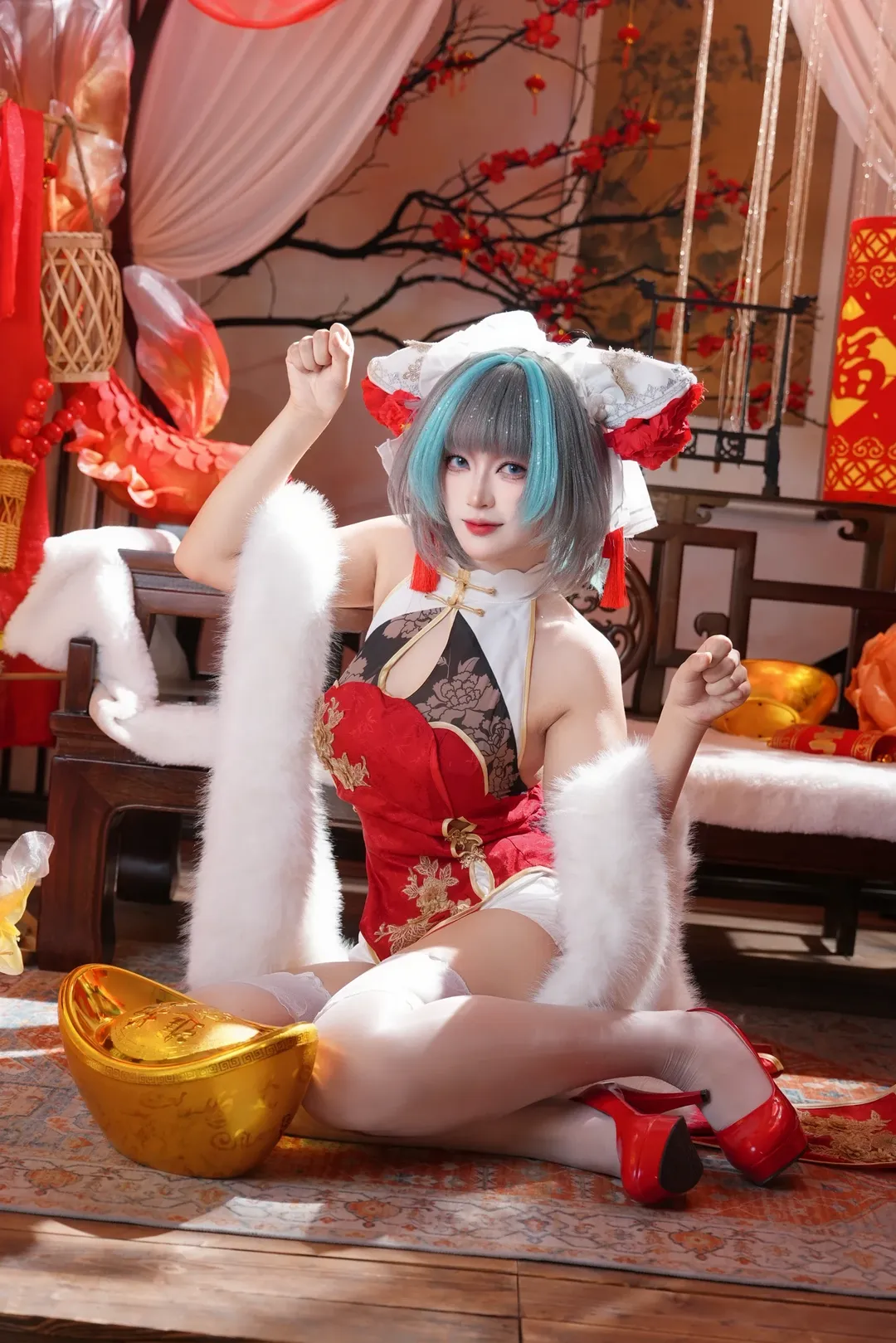 【チェシャー コスプレ】アズールレーン 新春の国風チャイナドレスと紅梅スタジオ大作 - 1 枚目