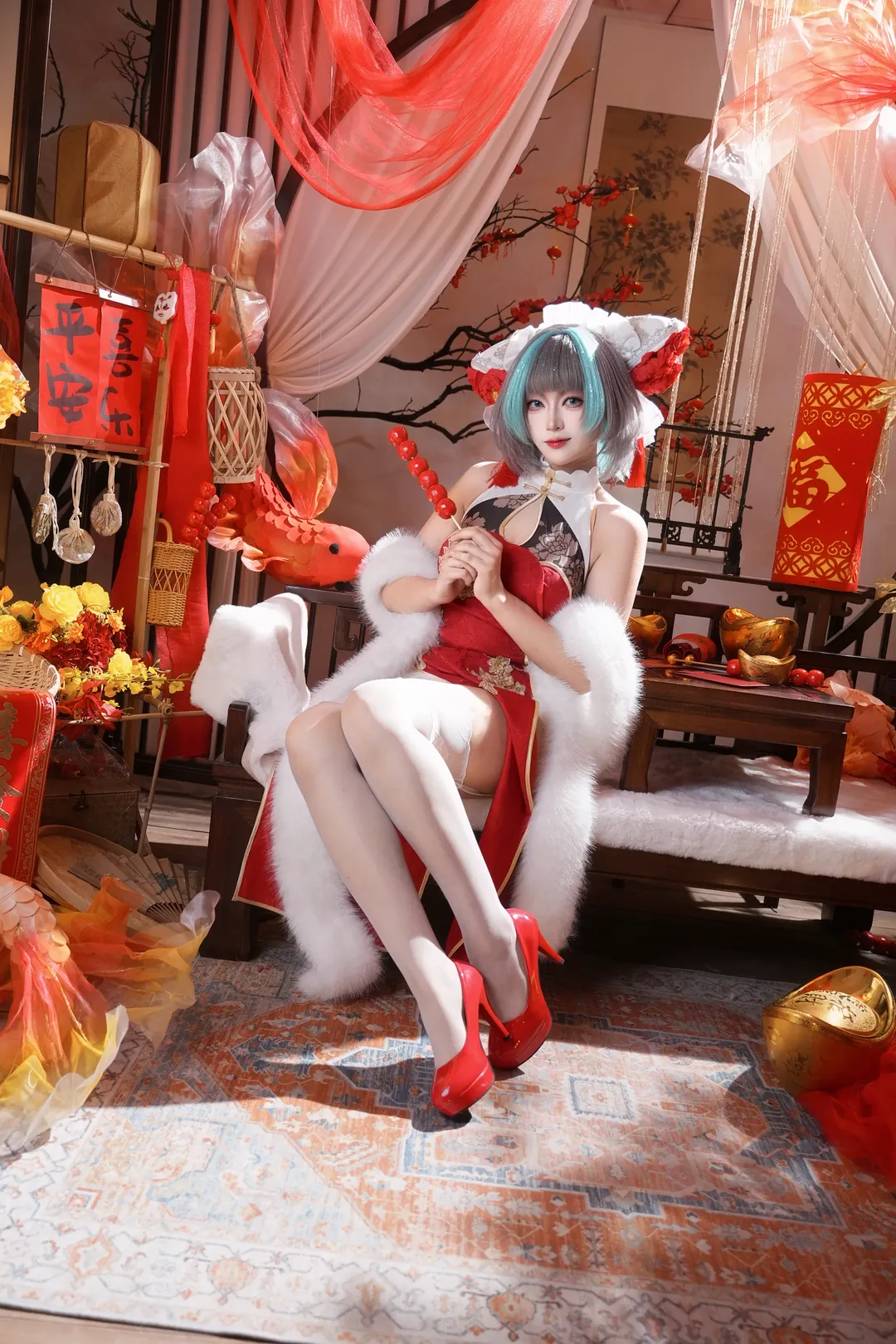 【チェシャー コスプレ】アズールレーン 新春の国風チャイナドレスと紅梅スタジオ大作 - 3 枚目