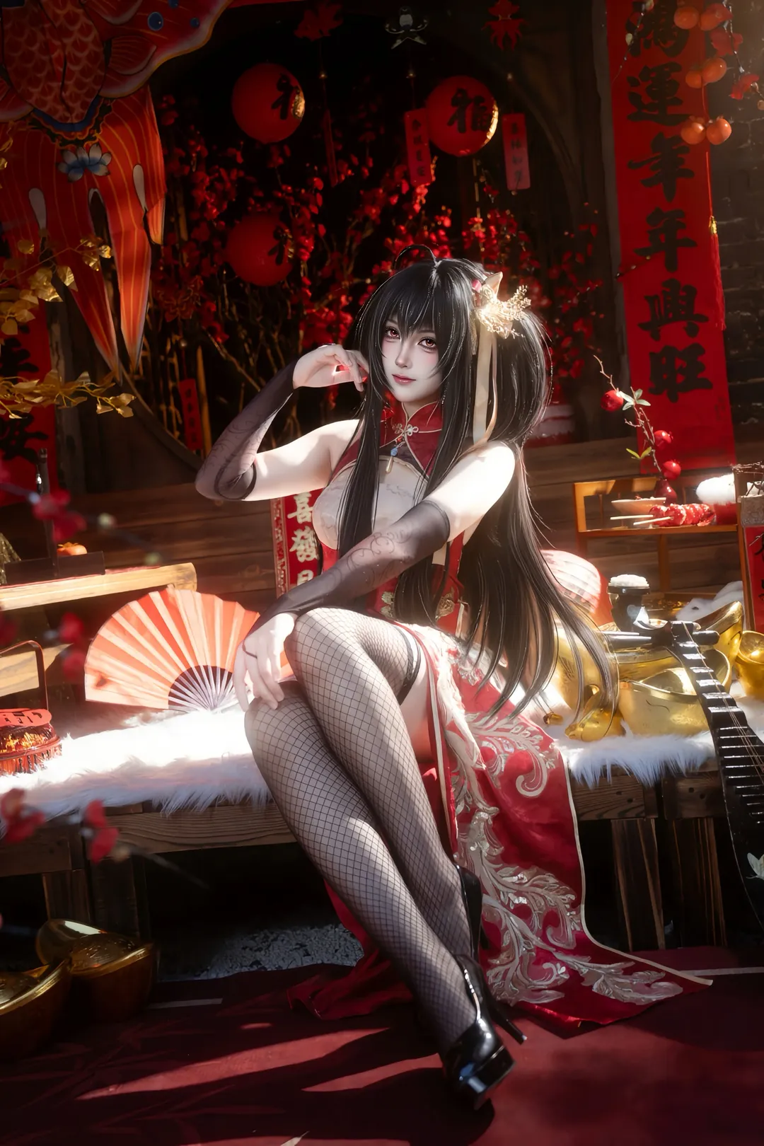 [Taihou Cosplay] Azur Lane Impasto-Style Cheongsam: Chinese New Year Charm and Graceful Curves - Image 3