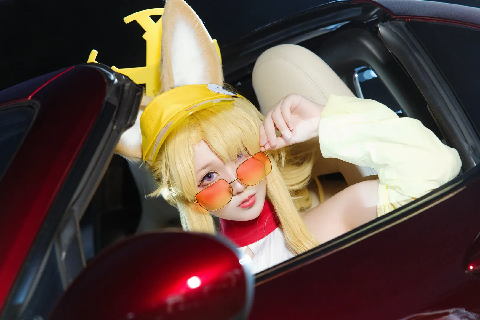 【聖婭cos】蔚藍檔案茶會泳裝，夜間紅色跑車出街記錄 - 第 3 張