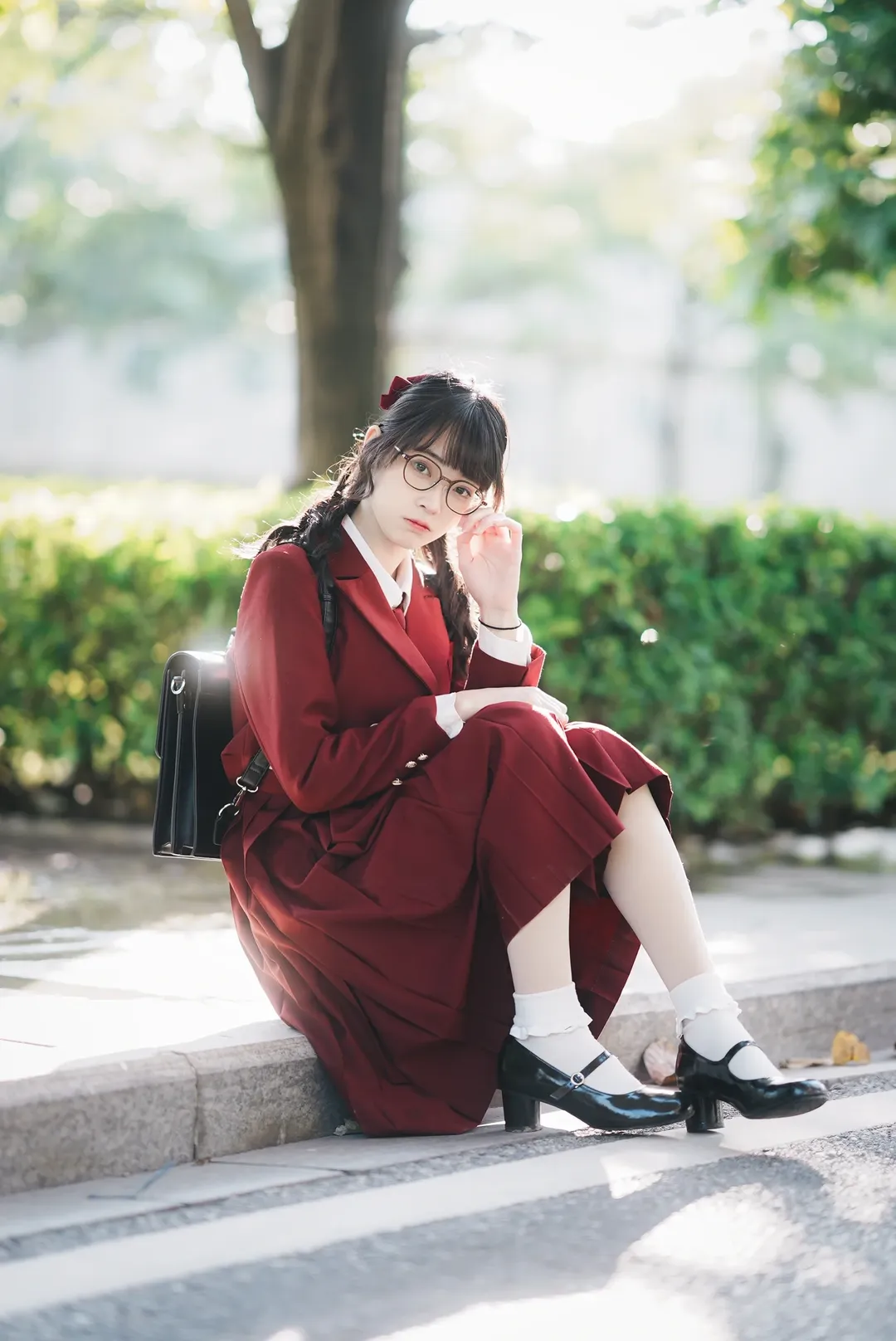 【Hatsumonogatari Anime Convention】Outdoor Shoot: Wine Red JK uniform Street Snap - Image 6