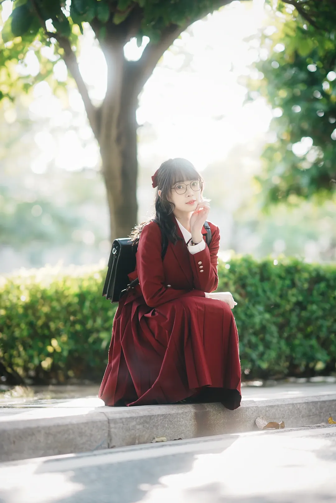 【Hatsumonogatari Anime Convention】Outdoor Shoot: Wine Red JK uniform Street Snap - Image 7