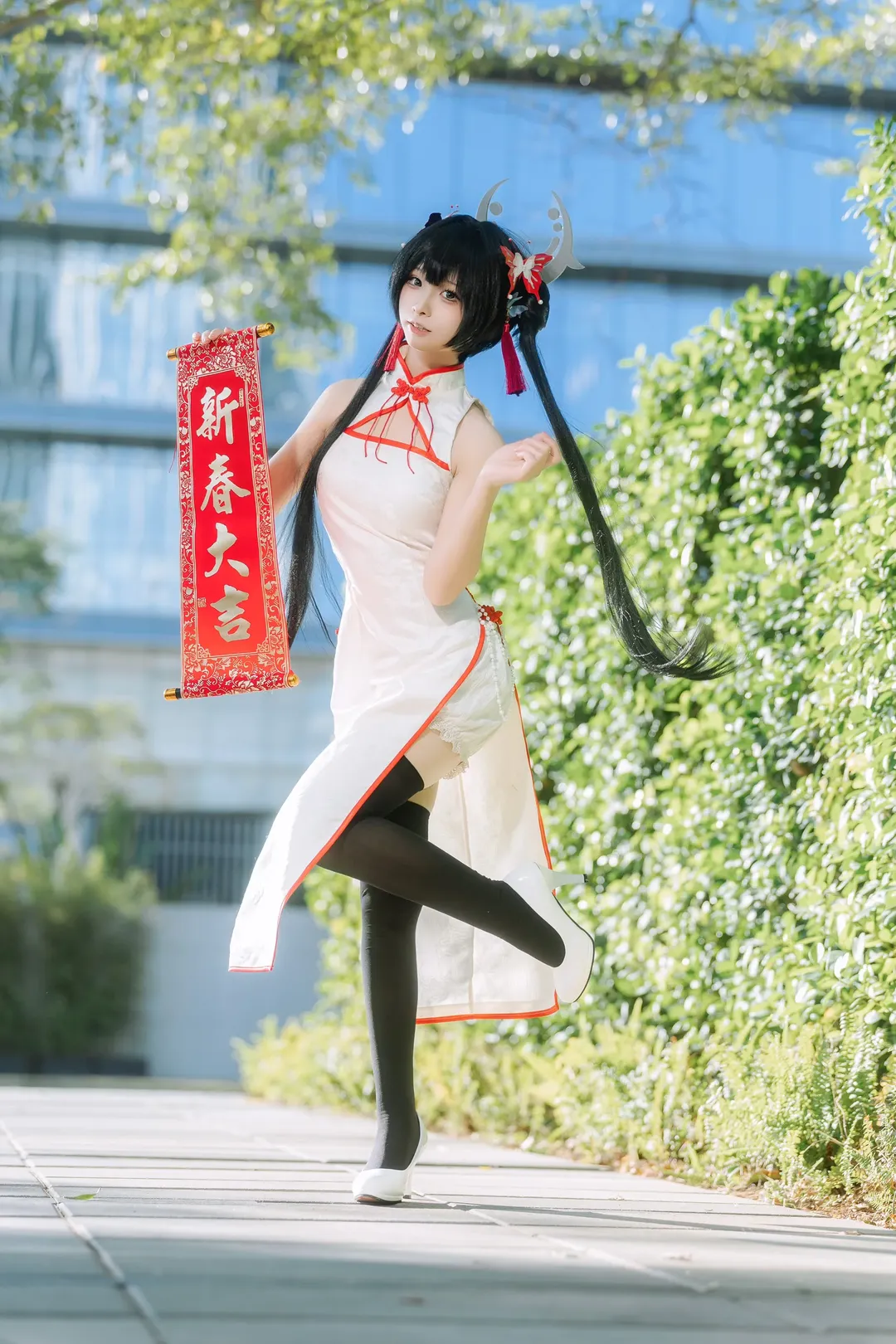 【妃咲cos】新春旗袍下的蔚蓝光影，萤火虫day2外拍记录 - 第 1 张