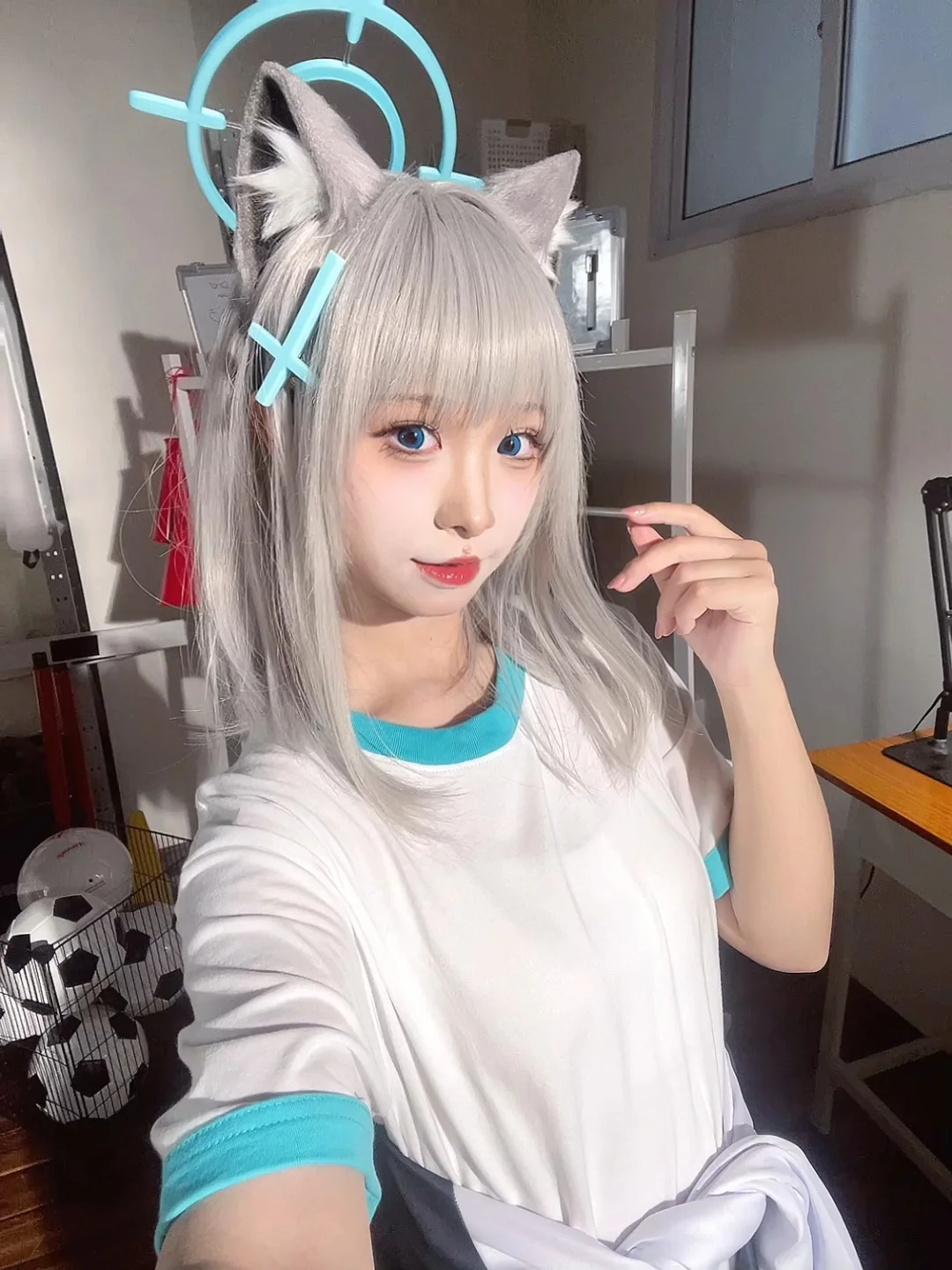 【砂狼白子cos】蔚蓝档案体操服造型，记录运动系少女的日常瞬间 - 第 1 张