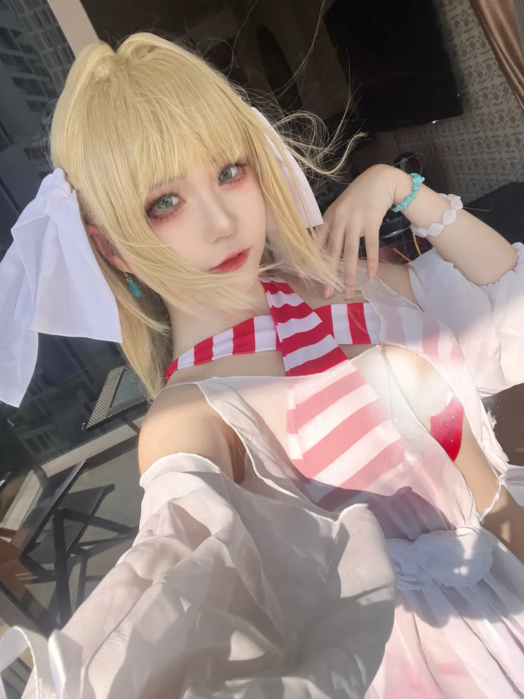 【尼禄cos】fgo 红白条纹与阳光下的通透纱裙