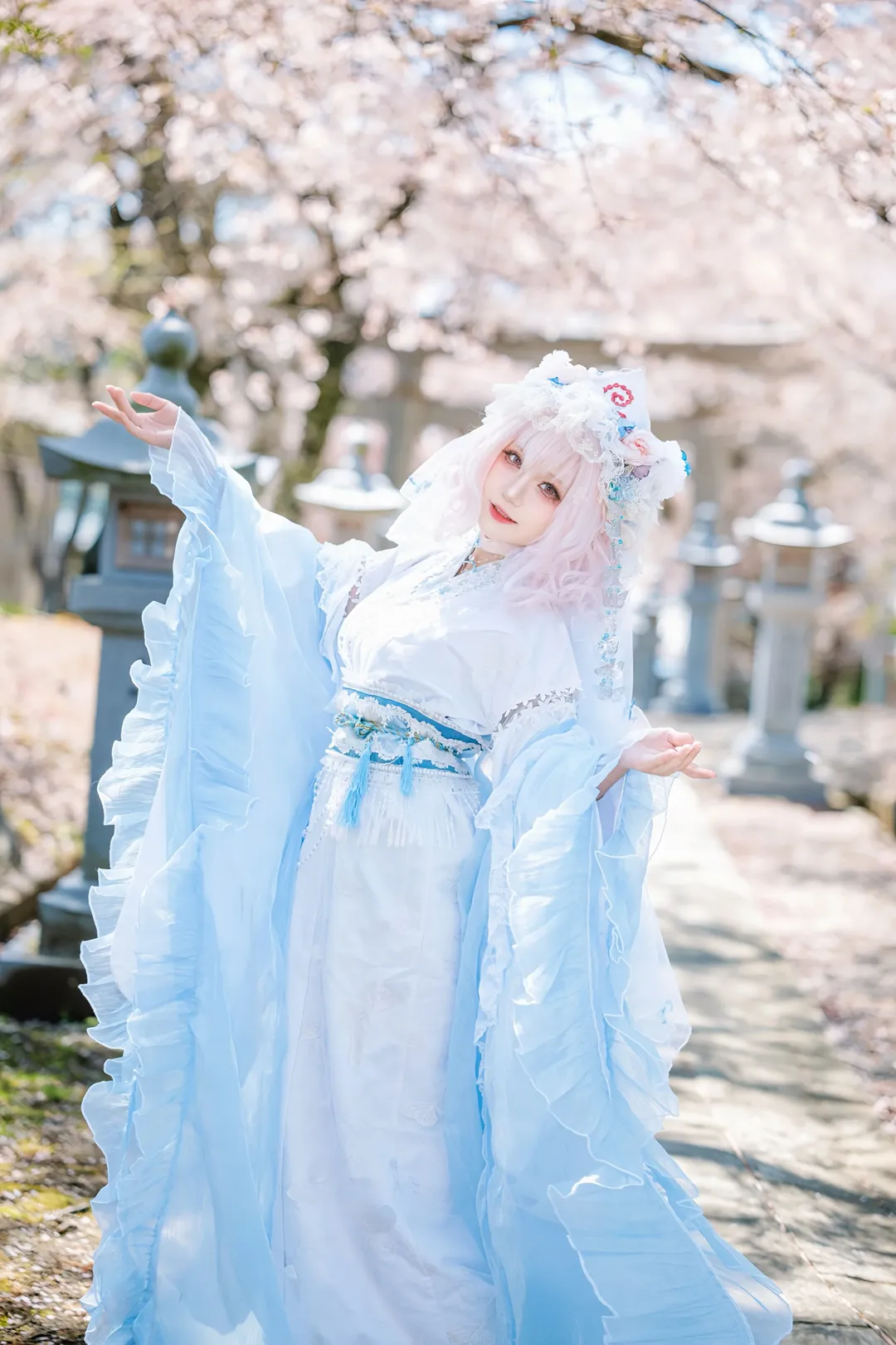 【西行寺幽幽子cos】东方project里的华服，在樱花树下定格绮丽瞬间