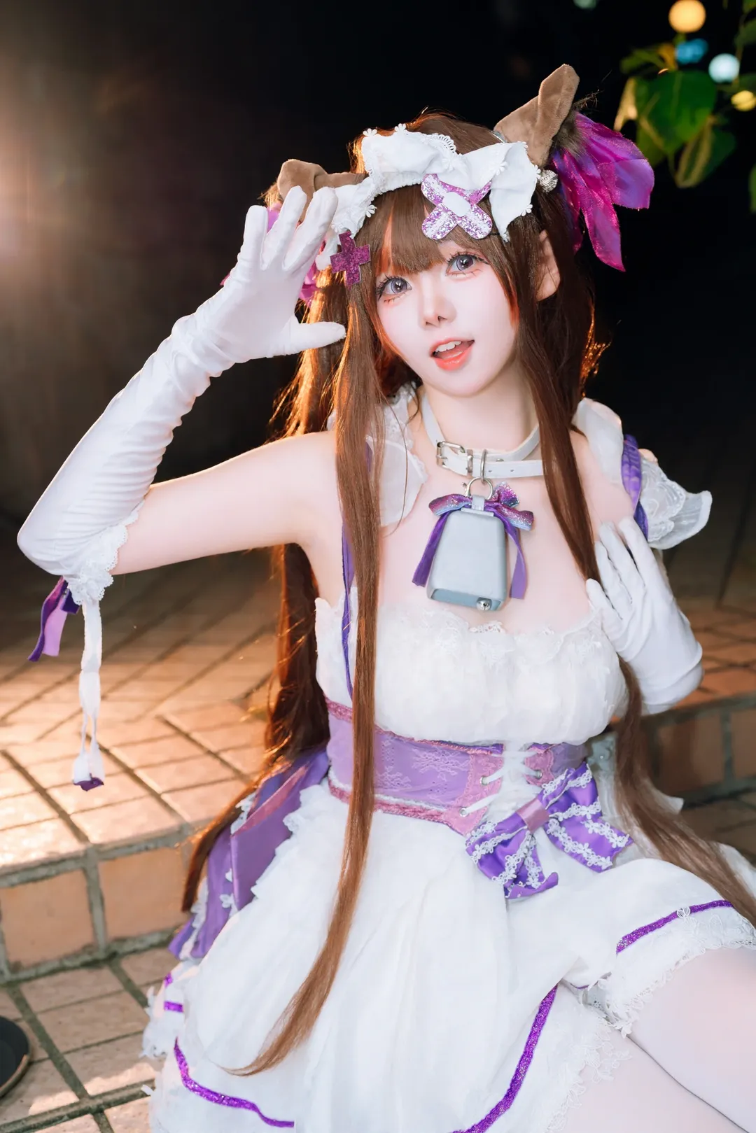【Cheshire Cat cosplay】Azur Lane: A Nighttime Stroll with Bells and White Tights - Image 1