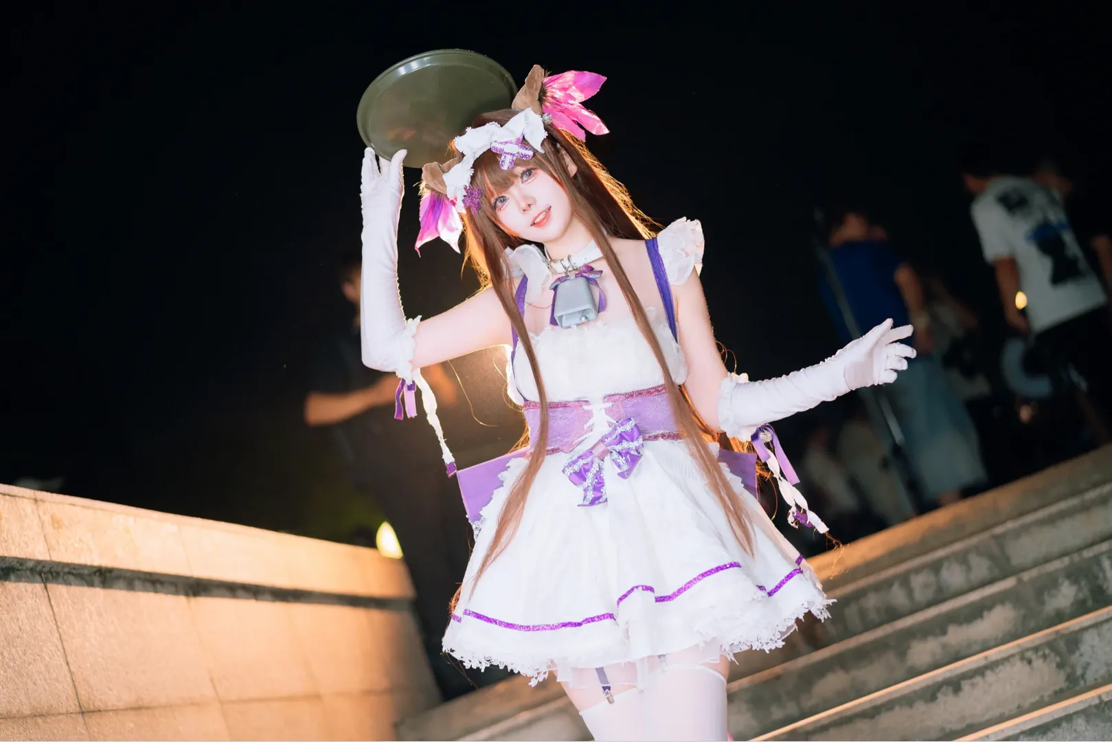 【Cheshire Cat cosplay】Azur Lane: A Nighttime Stroll with Bells and White Tights - Image 10