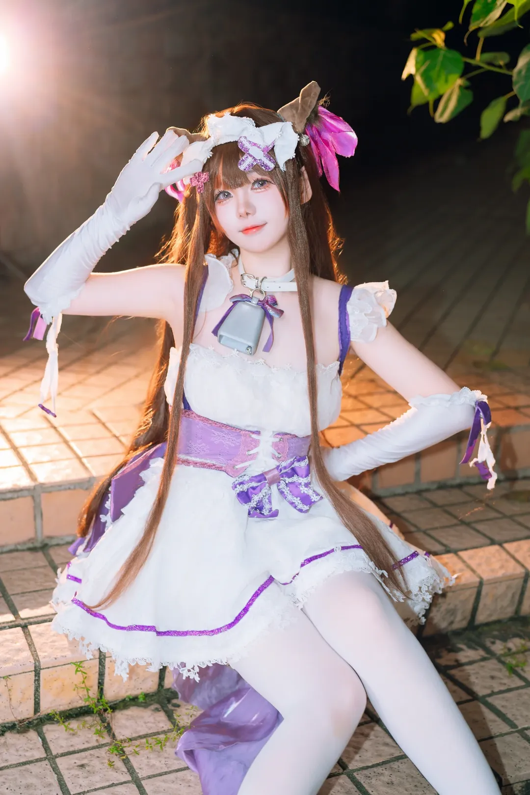 【Cheshire Cat cosplay】Azur Lane: A Nighttime Stroll with Bells and White Tights - Image 3