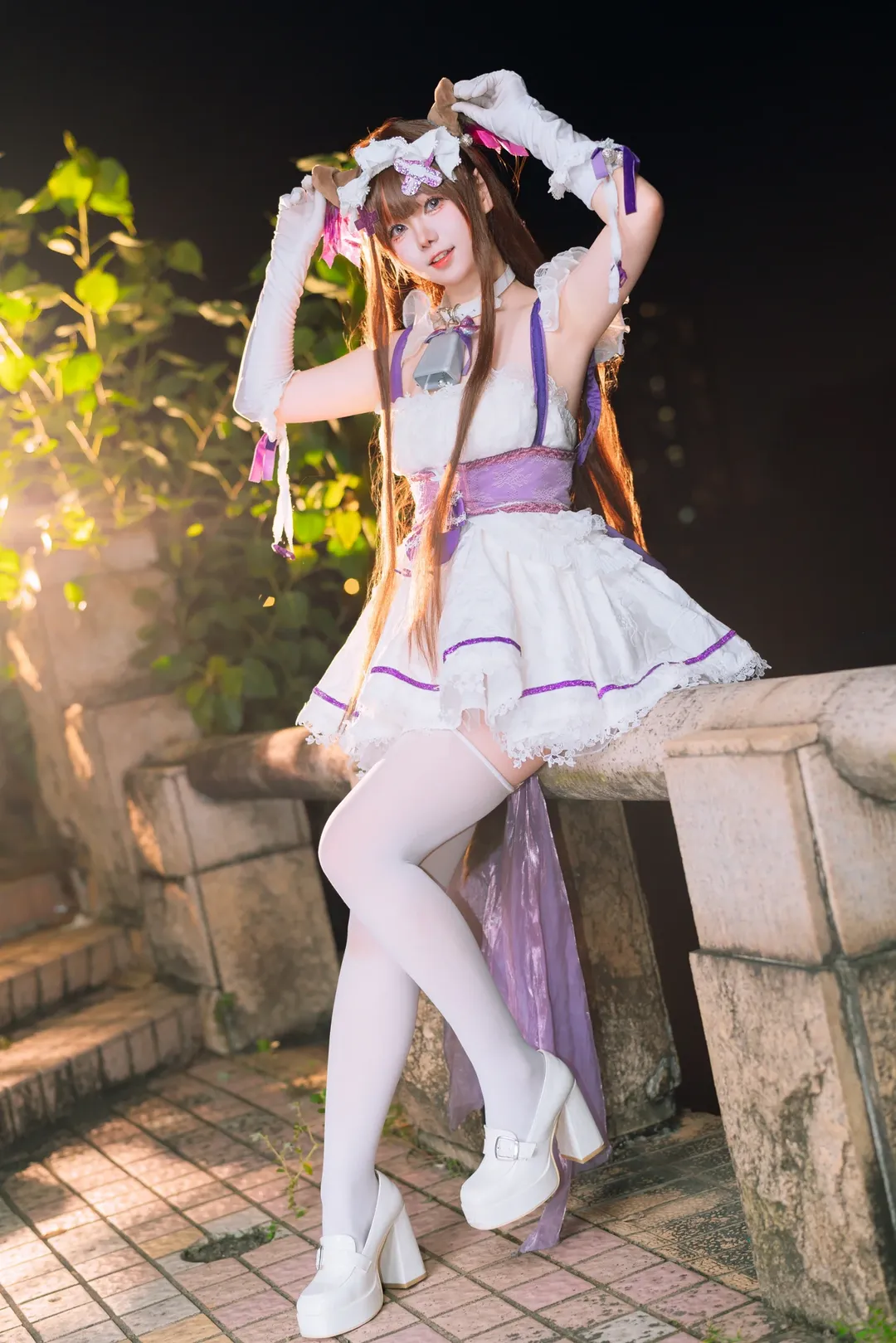 【Cheshire Cat cosplay】Azur Lane: A Nighttime Stroll with Bells and White Tights - Image 8