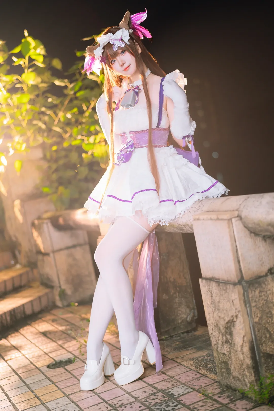 【Cheshire Cat cosplay】Azur Lane: A Nighttime Stroll with Bells and White Tights - Image 9