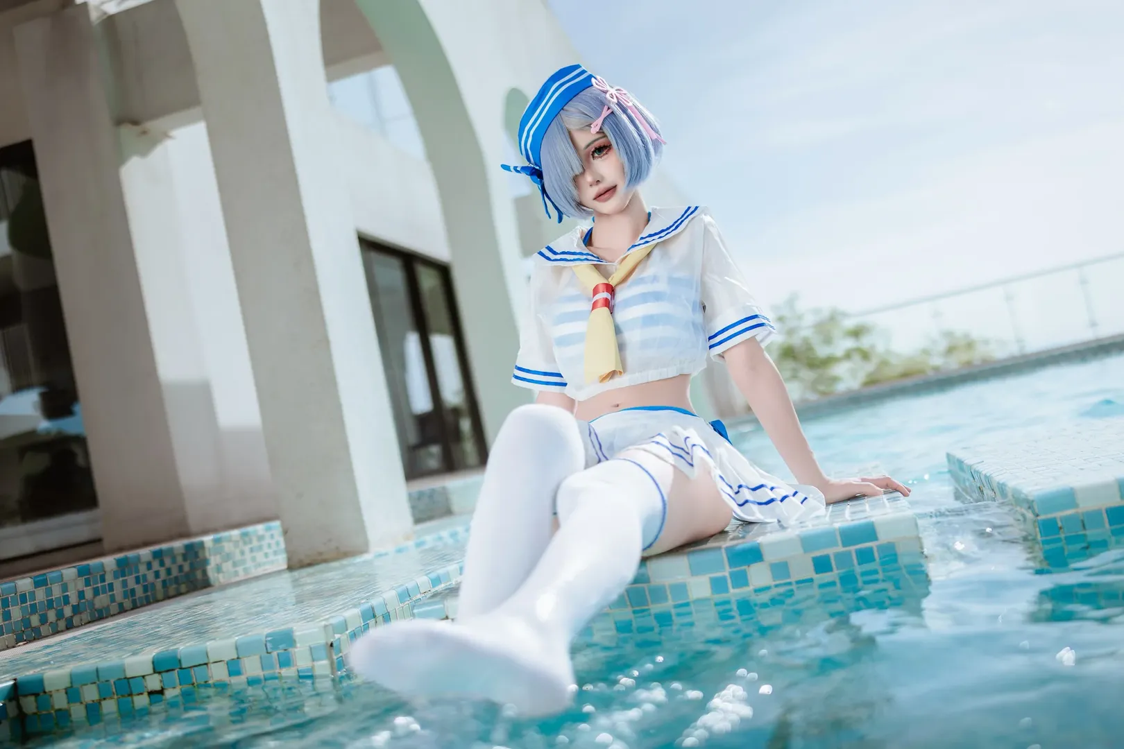 【雷姆cos】夏日泳装水手服，白丝水枪出击 - 第 11 张