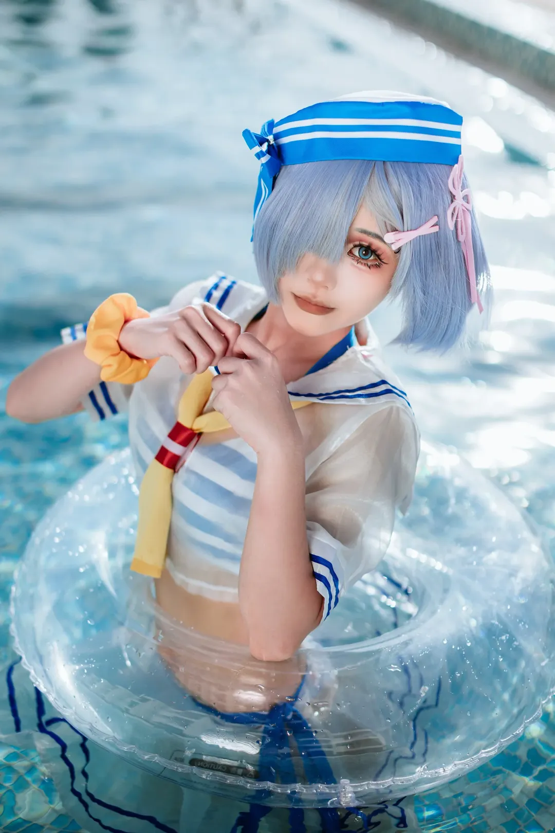 【雷姆cos】夏日泳装水手服，白丝水枪出击 - 第 4 张
