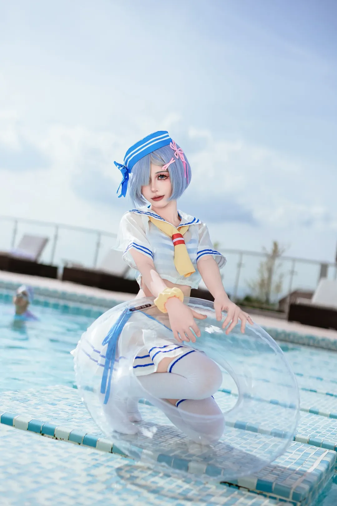 【雷姆cos】夏日泳装水手服，白丝水枪出击 - 第 7 张