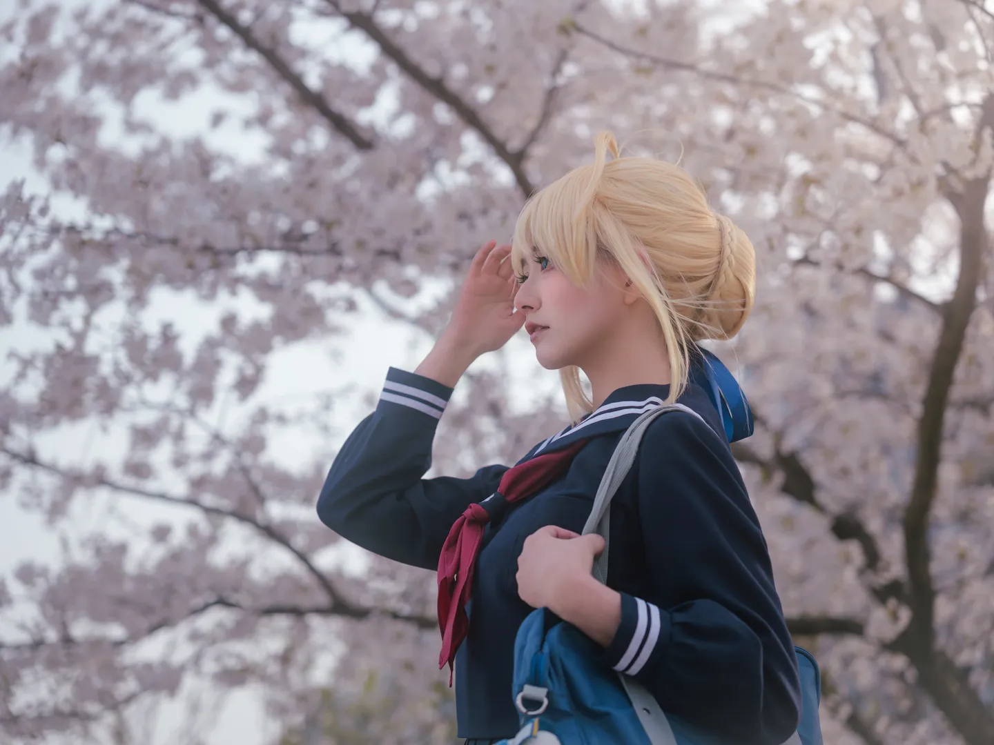 【阿尔托莉雅cos】Fate系列JK造型，龙美术馆樱花下的春日时光 - 第 14 张