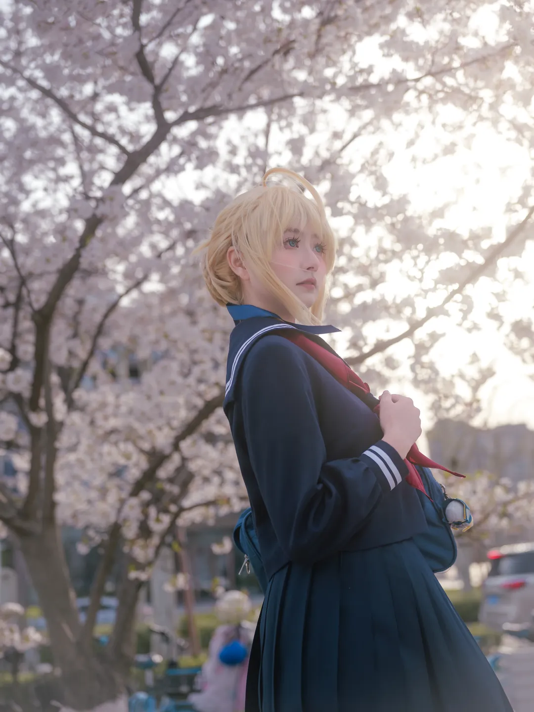 【阿尔托莉雅cos】Fate系列JK造型，龙美术馆樱花下的春日时光 - 第 5 张