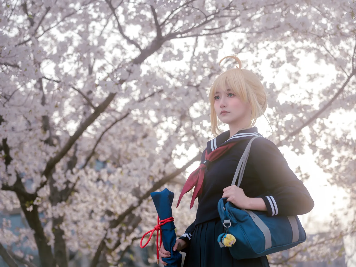 【阿尔托莉雅cos】Fate系列JK造型，龙美术馆樱花下的春日时光 - 第 9 张