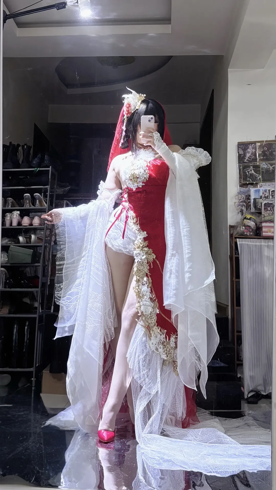【镇海cos】碧蓝航线锦帐良宵，尝试红白高开叉礼服 - 第 2 张