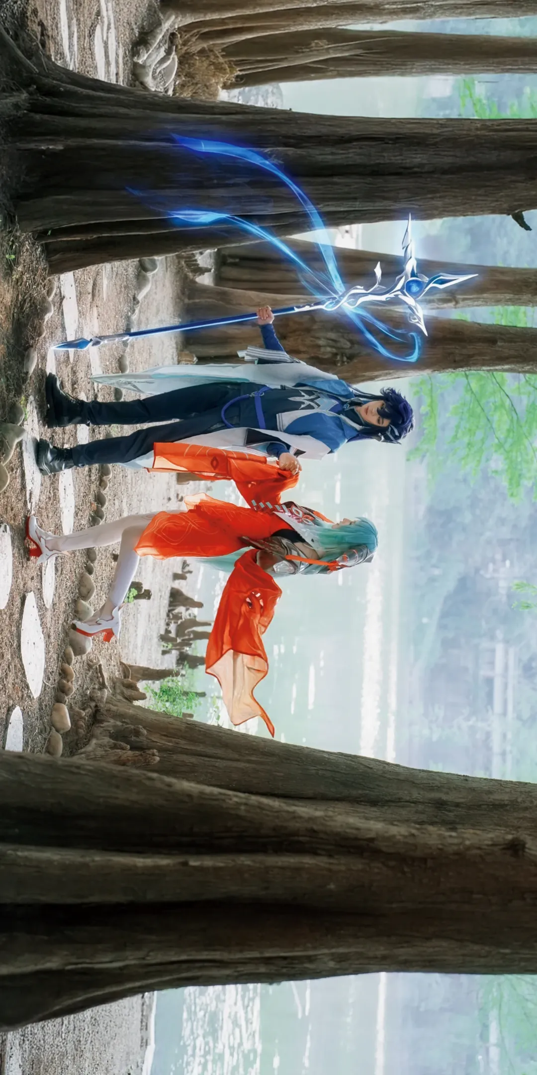 [Dyadia cosplay] Honor of Kings Qiyuan Duo: Red and White Partners in Natural Dawn Redwood Forest - Image 12