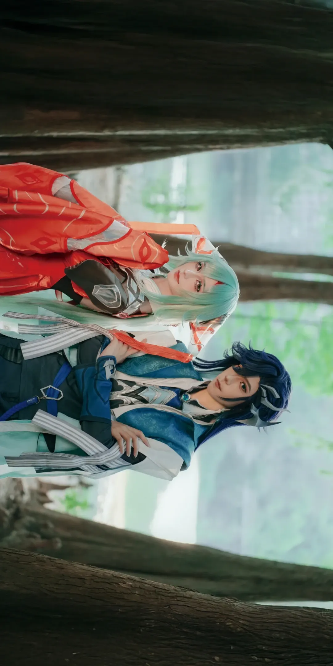 [Dyadia cosplay] Honor of Kings Qiyuan Duo: Red and White Partners in Natural Dawn Redwood Forest - Image 4