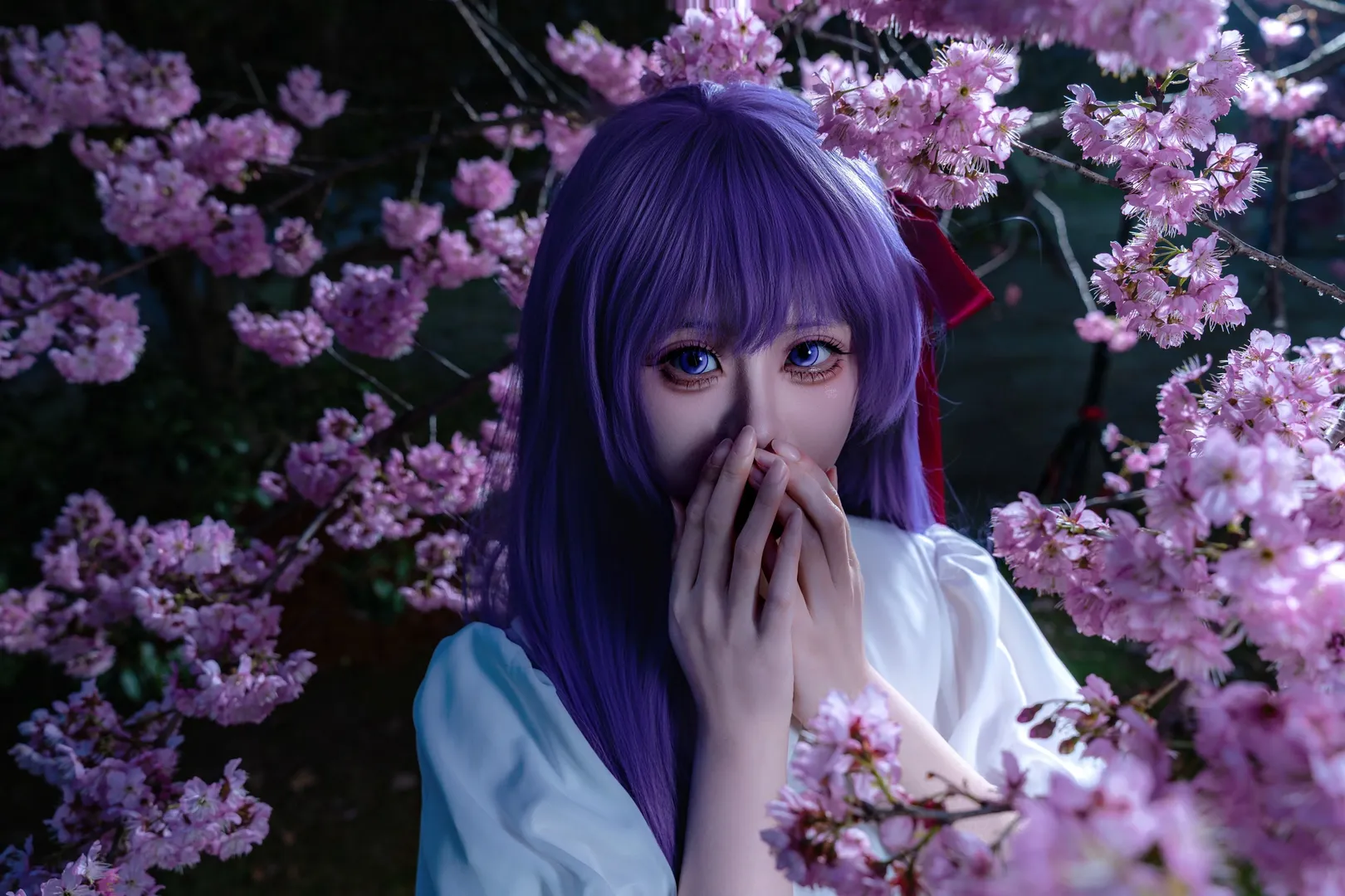 【間桐桜 コスプレ】私のそばにいて、雨の夜桜の下での記録 - 1 枚目