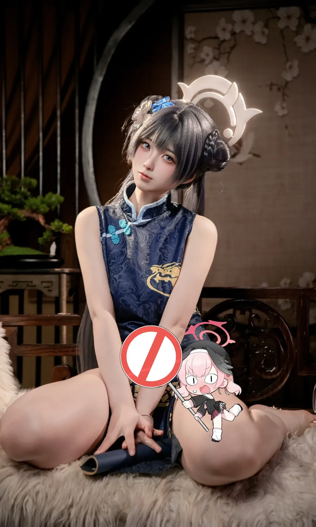 【妃咲cos】蔚蓝档案，古风雅韵里的旗袍少女 - 第 1 张