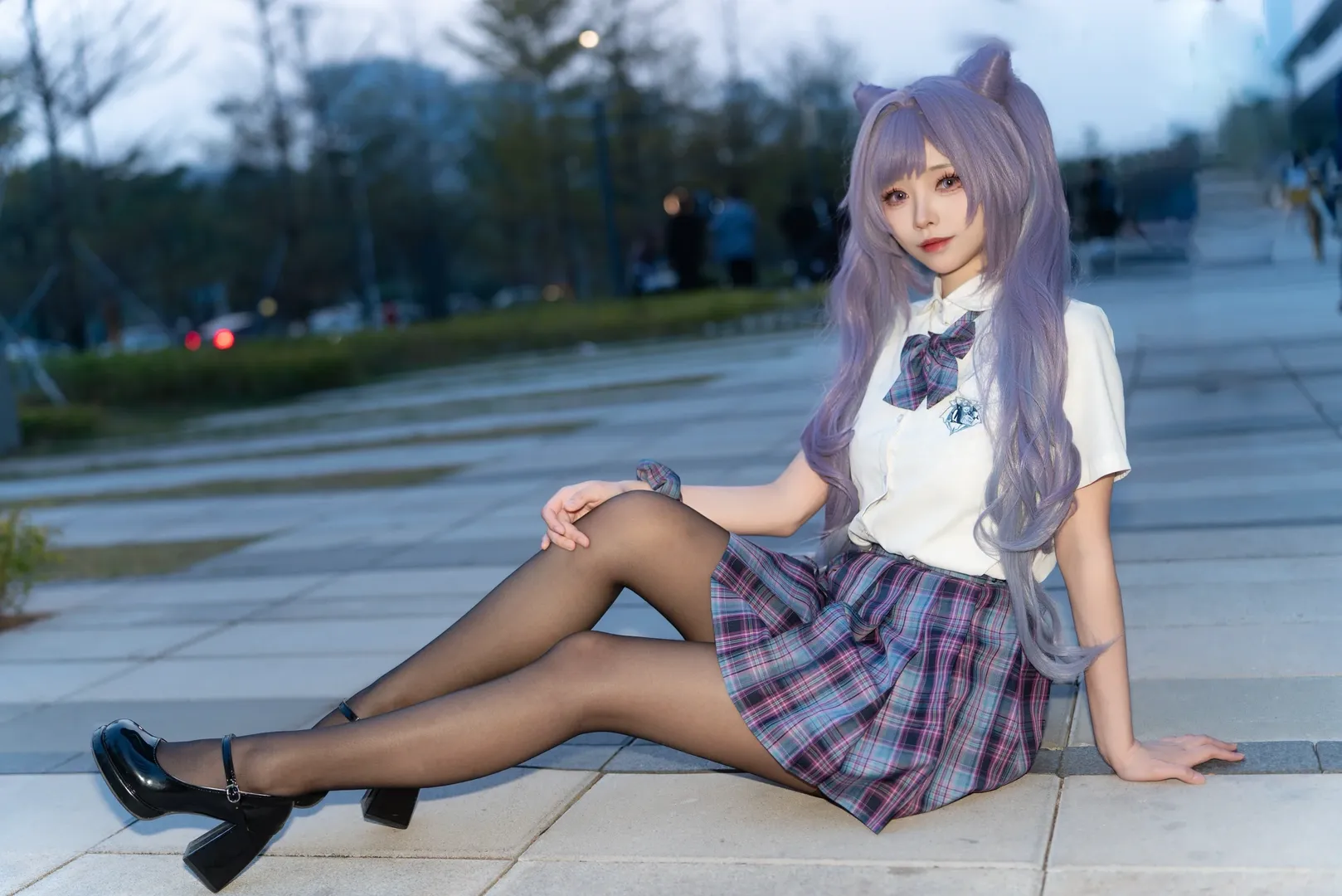 [Keqing cosplay] Purple-Haired Girl from Genshin Impact: A Fresh Vibe in a Preppy Style Outfit - Image 12