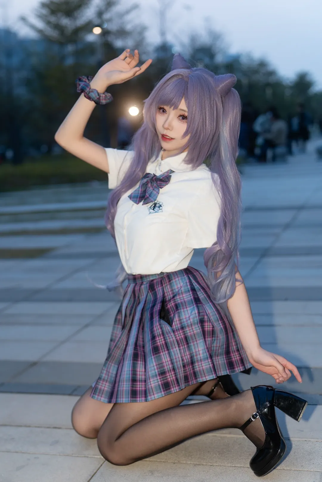 [Keqing cosplay] Purple-Haired Girl from Genshin Impact: A Fresh Vibe in a Preppy Style Outfit - Image 14