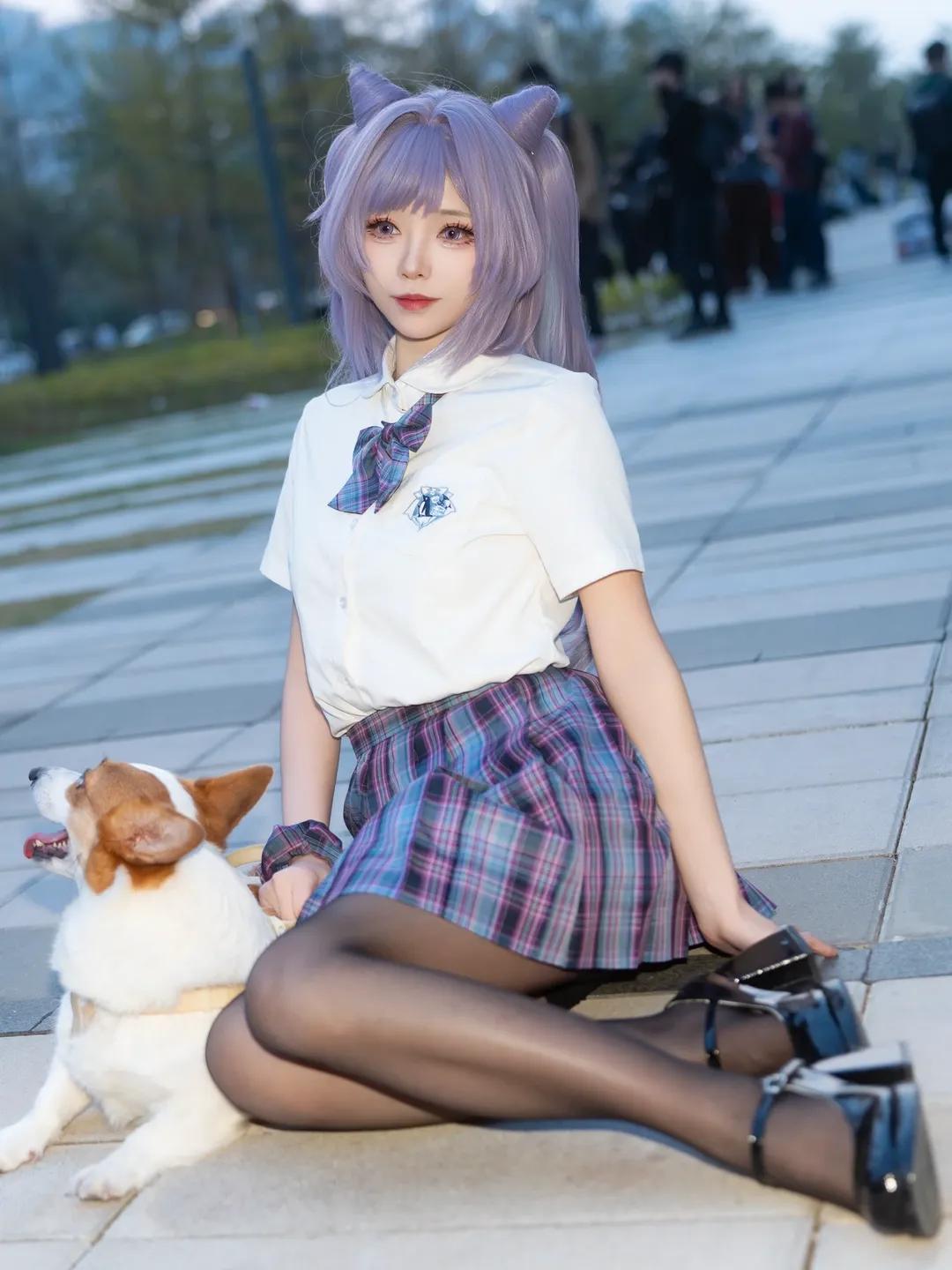 [Keqing cosplay] Purple-Haired Girl from Genshin Impact: A Fresh Vibe in a Preppy Style Outfit - Image 3