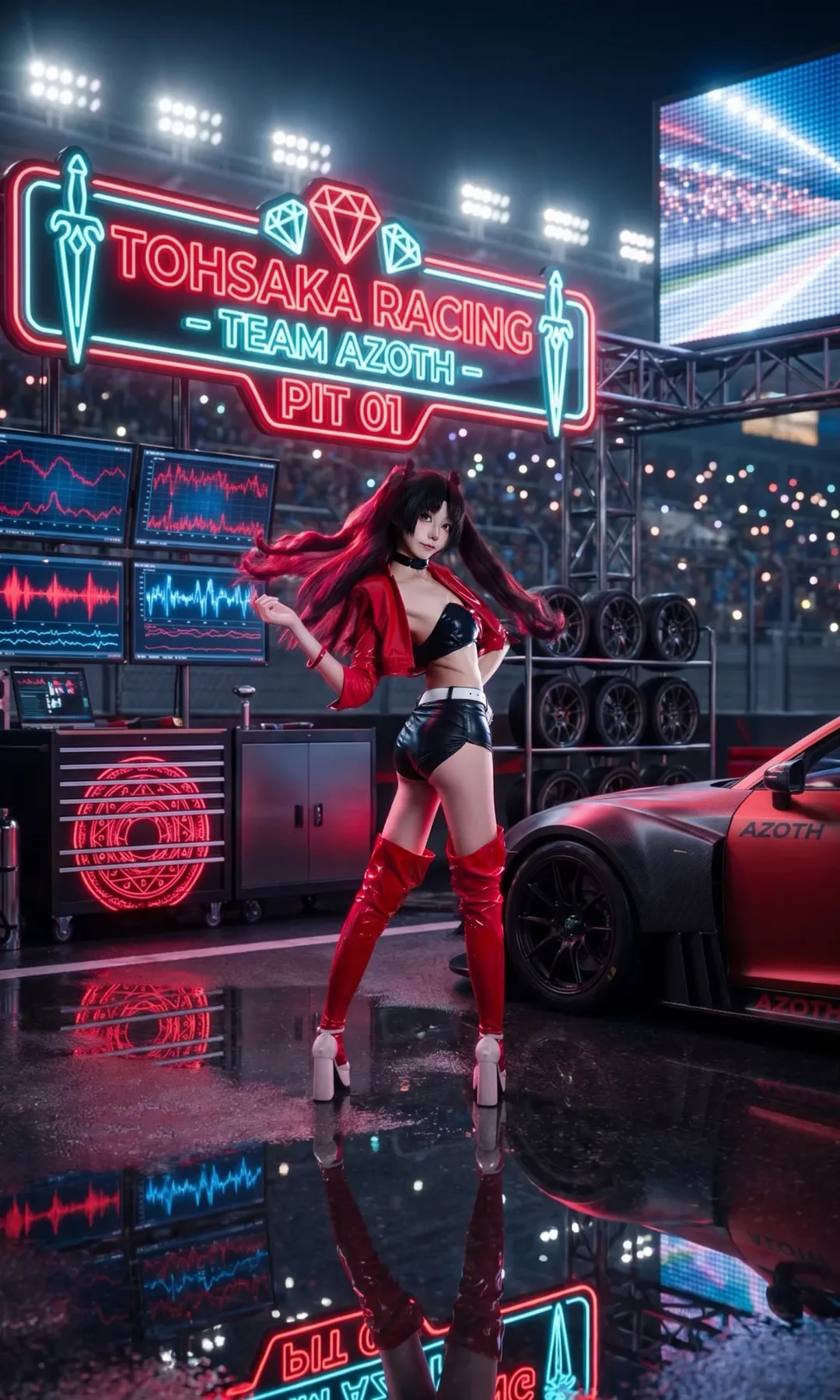【远坂凛cos】赛车服下的凛，PIT房里的飒爽身姿