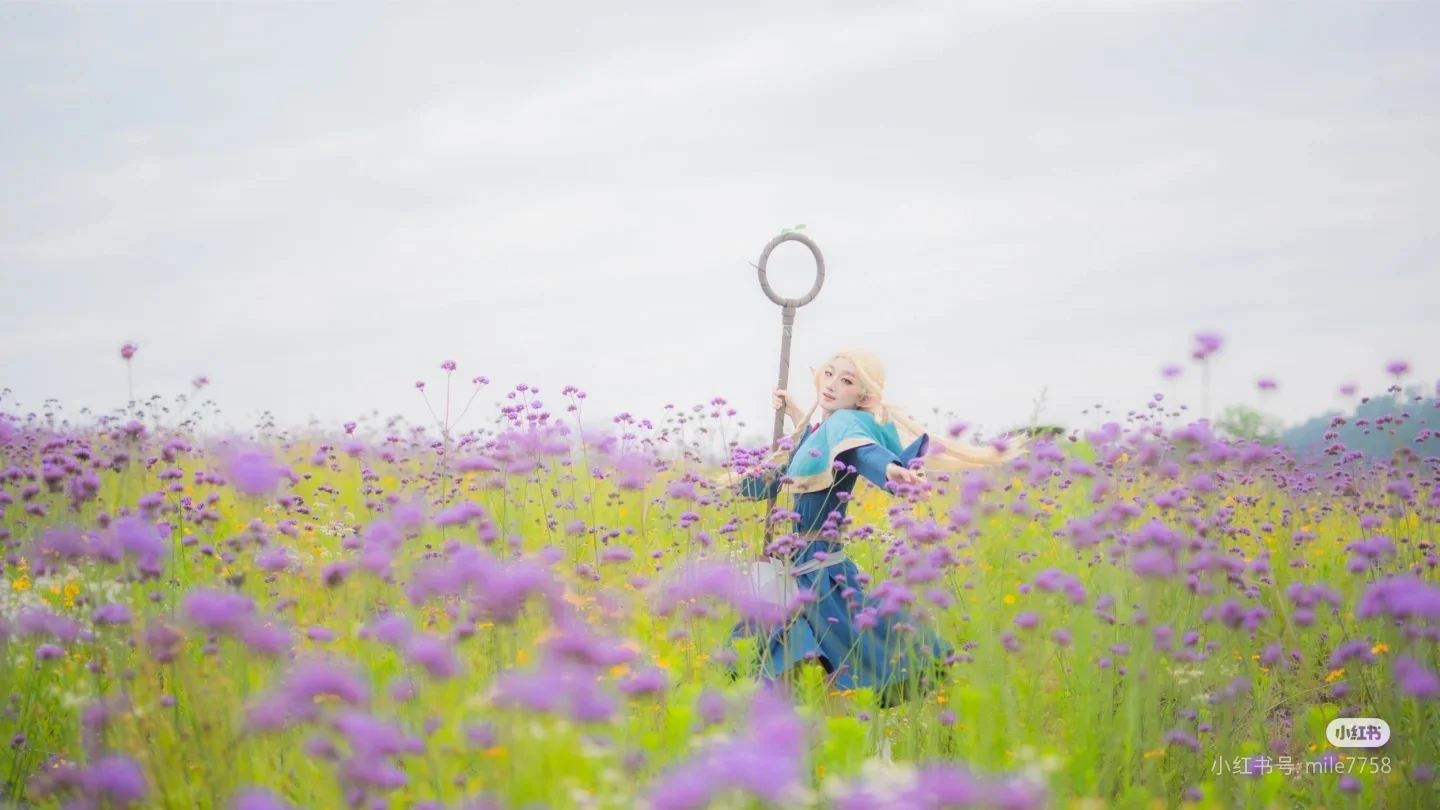 芙莉莲cos葬送的芙莉莲，武汉光谷紫色马鞭草花海