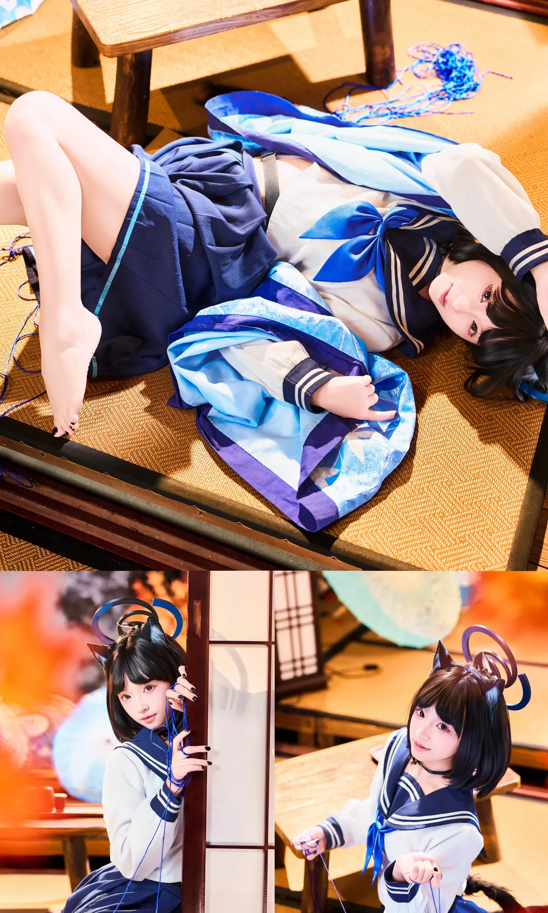 【桐生桔梗cos】蔚蓝档案中的猫娘，和室里的小憩时光 - 第 3 张