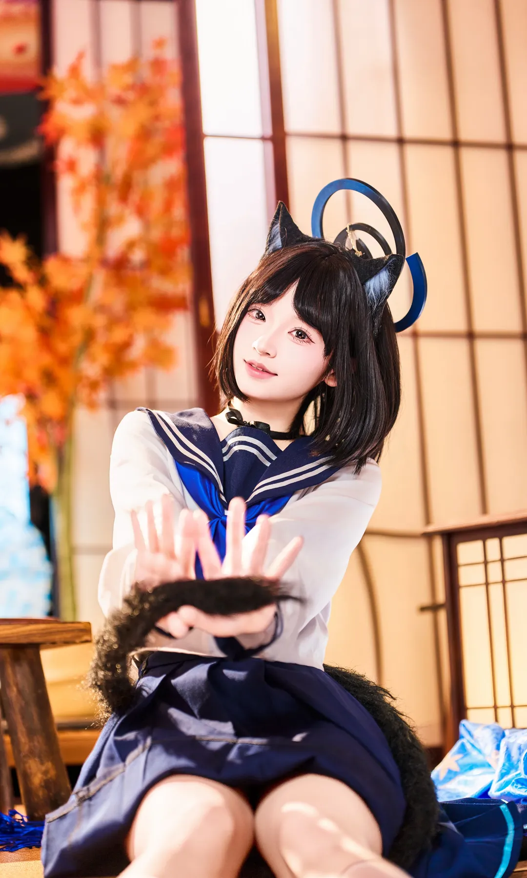【桐生桔梗cos】蔚蓝档案中的猫娘，和室里的小憩时光 - 第 4 张