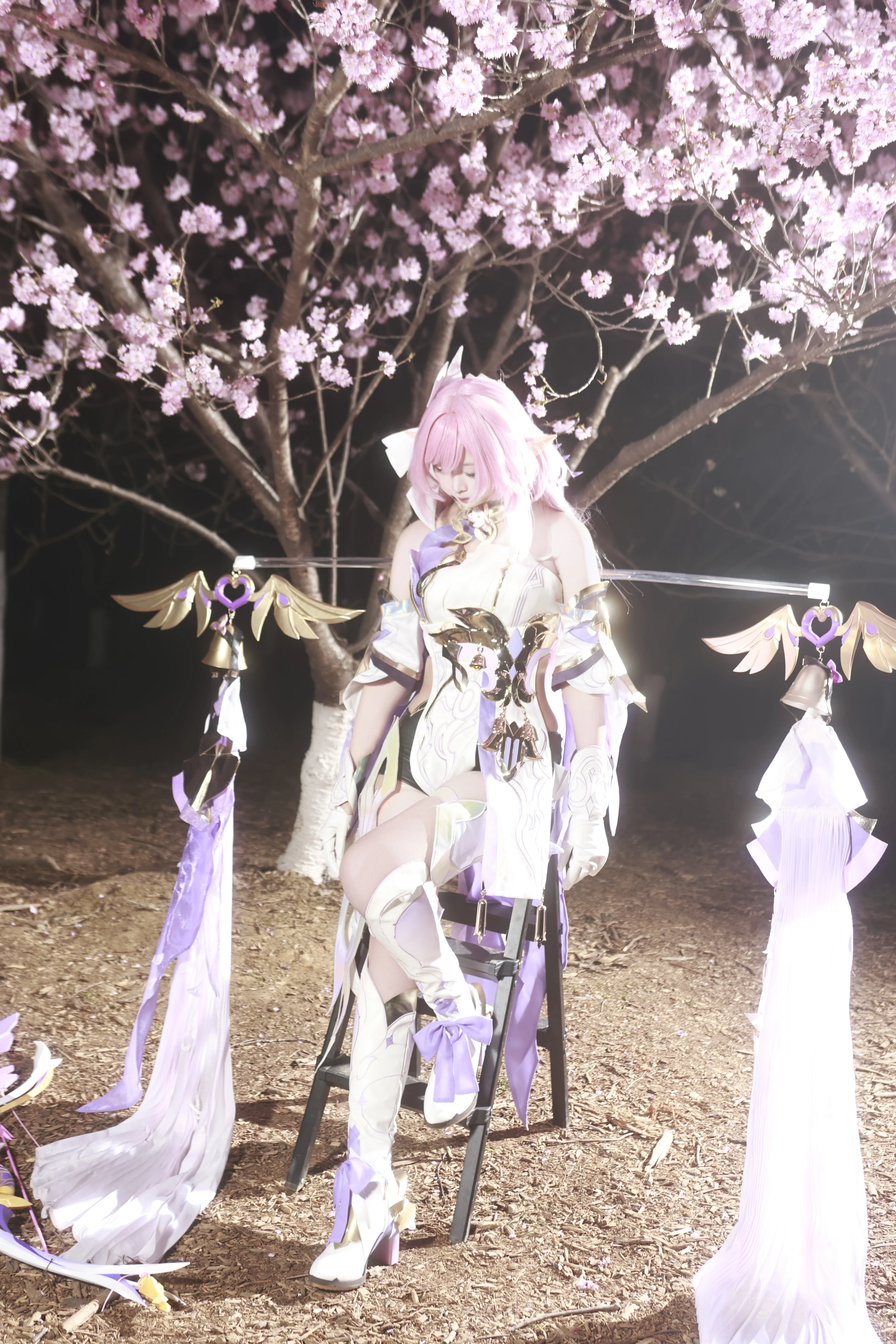 【爱莉希雅cos】夜樱下的粉色精灵，崩坏3的绝美瞬间 - 第 4 张