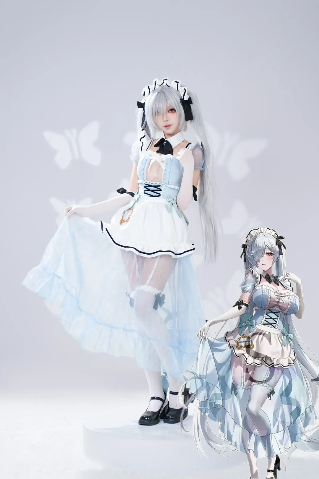 【灰姑娘cos】Nikke胜利女神里的她，萤火虫漫展蓝白女仆装现场直拍 - 第 1 张