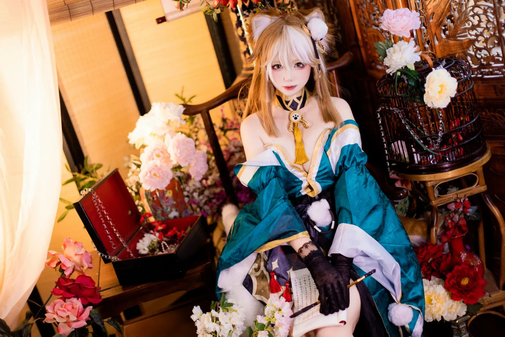 【希娜小姐cos】异域风情的青绿色狐耳兽耳娘 - 第 2 张
